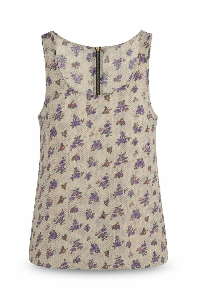 Hearts & Bows Womens Beige Floral Polyester Basic Tank Size 14 Scoop Neck