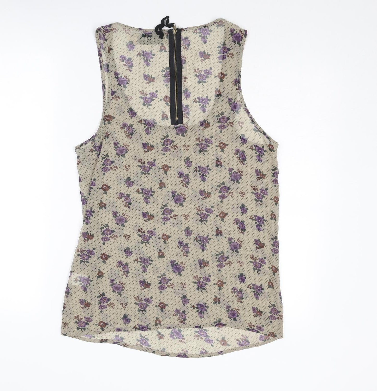 Hearts & Bows Womens Beige Floral Polyester Basic Tank Size 14 Scoop Neck