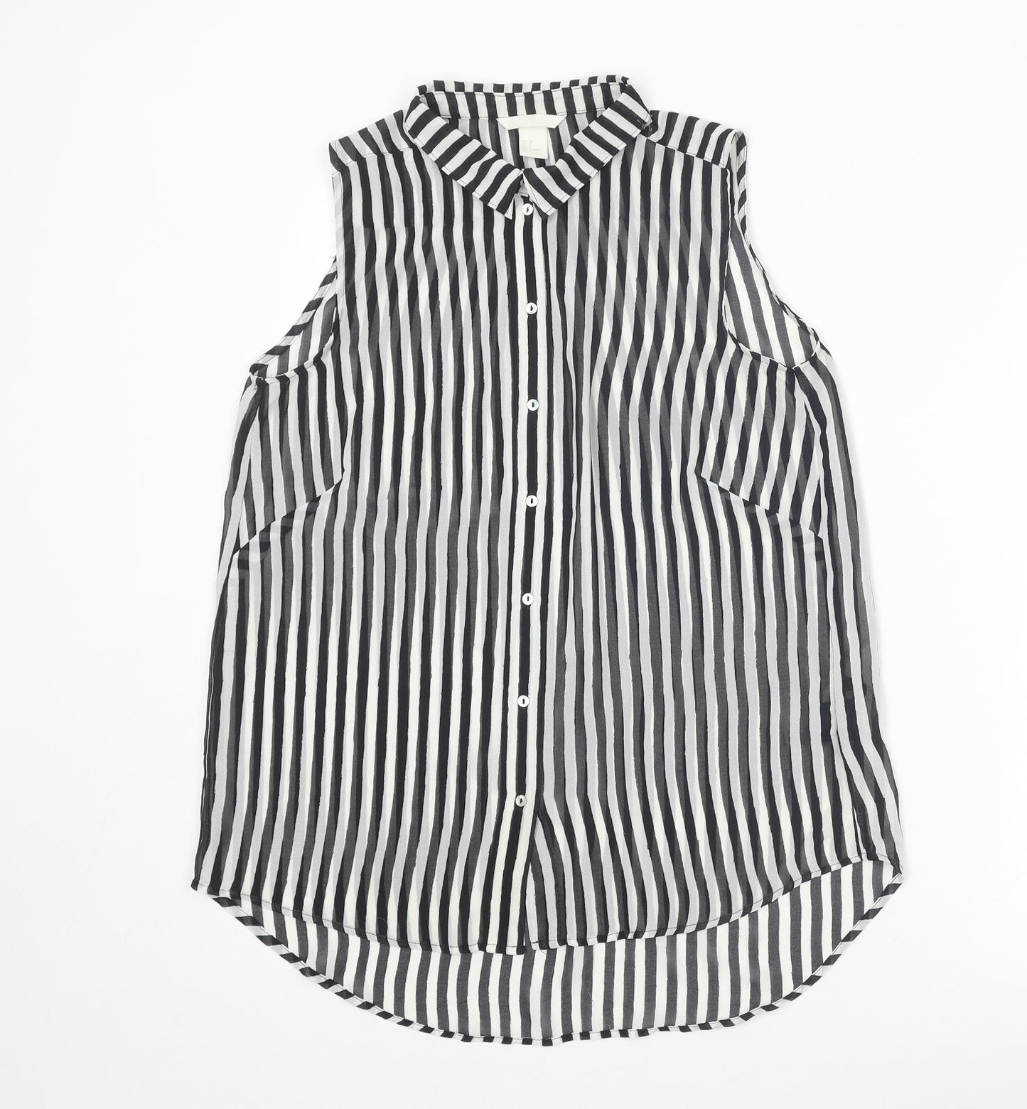 H&M Womens Black Striped Polyester Basic Button-Up Size 8 Collared