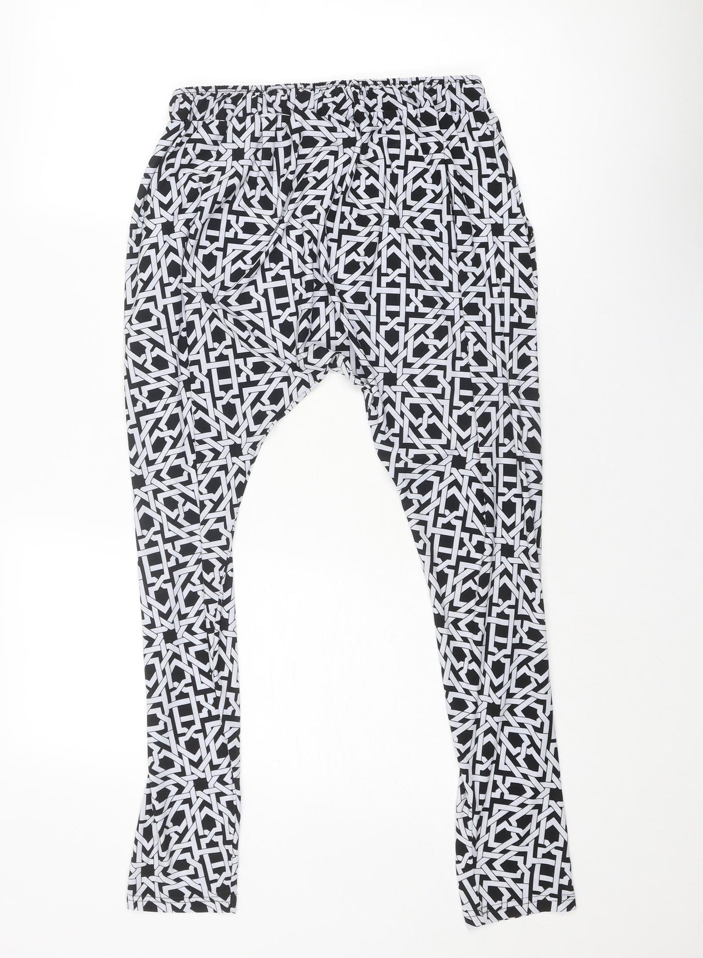 Fabric Womens Black Geometric Polyester Trousers Size 10 Regular Drawstring