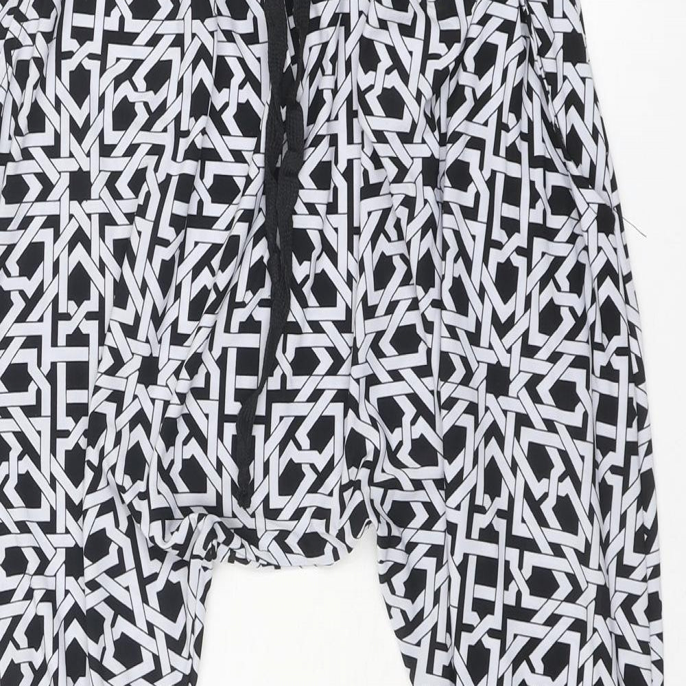Fabric Womens Black Geometric Polyester Trousers Size 10 Regular Drawstring