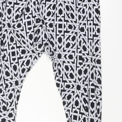 Fabric Womens Black Geometric Polyester Trousers Size 10 Regular Drawstring