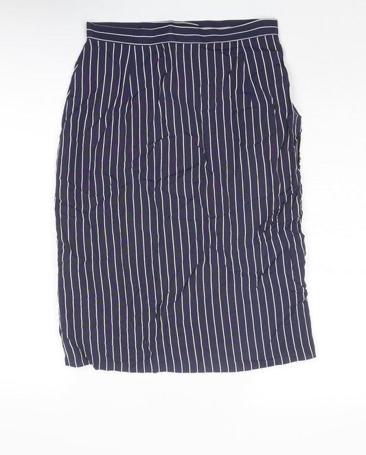 St Michael Womens Blue Striped Viscose Straight & Pencil Skirt Size 14 Zip