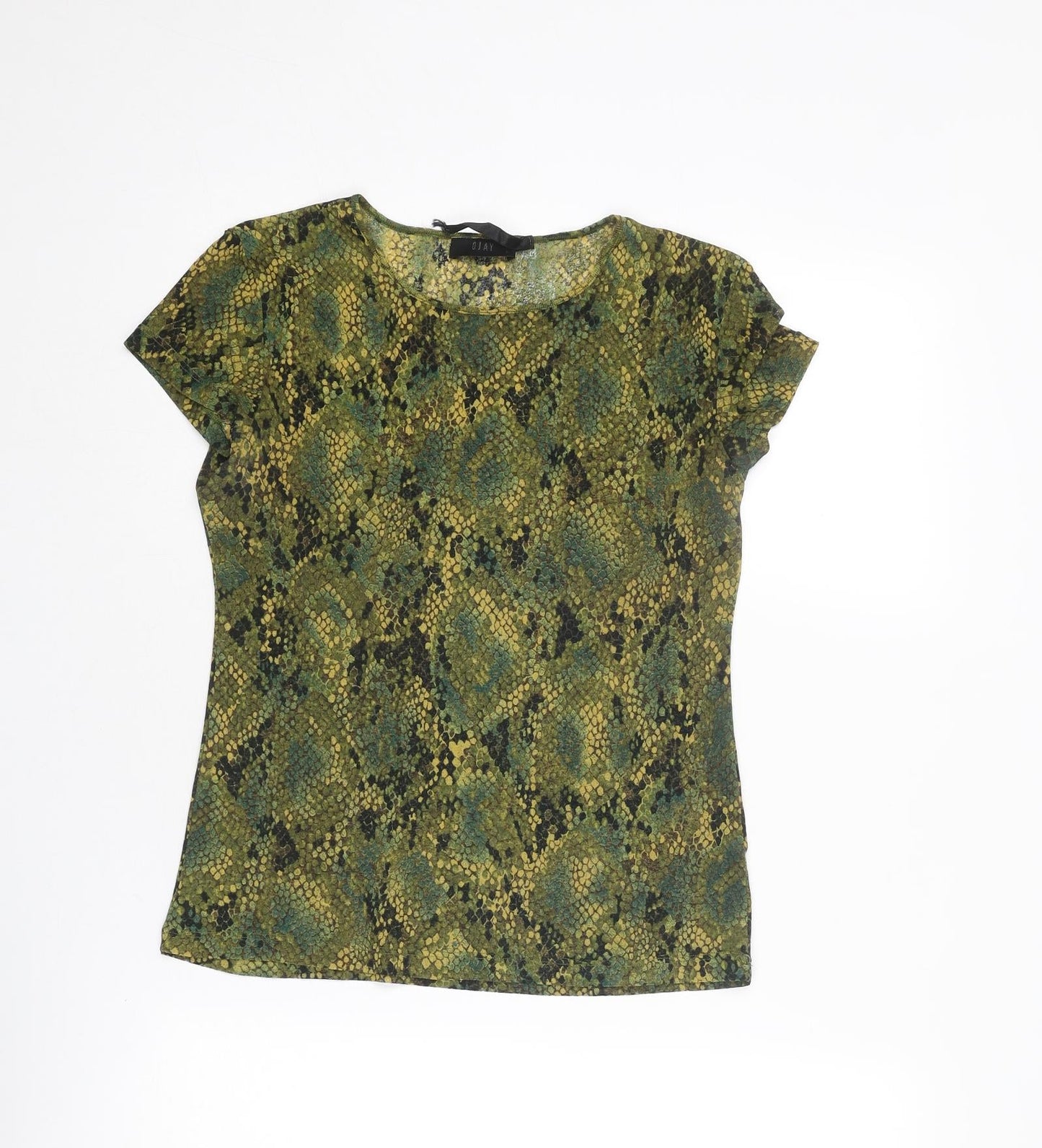 OJAY Womens Green Animal Print Polyester Basic T-Shirt Size L Boat Neck - Snake Print