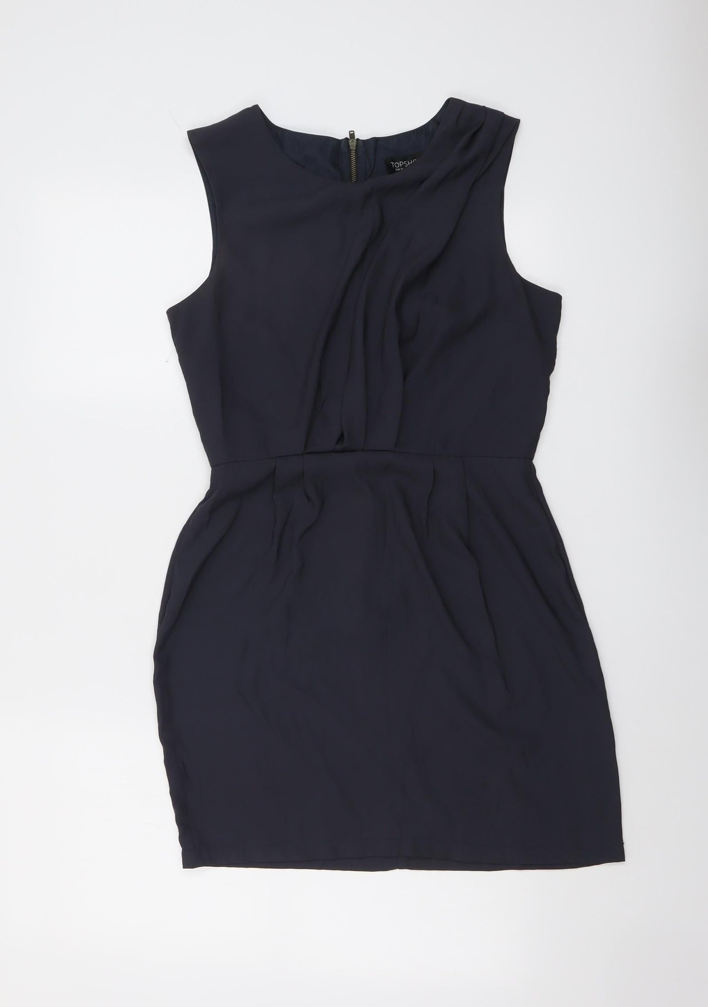Topshop Womens Grey Polyester Shift Size 10 Boat Neck Zip