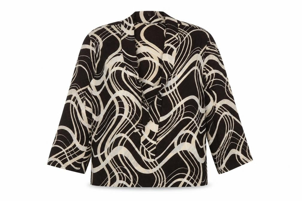 Berkertex Womens Brown Geometric Polyester Basic Blouse Size 16 V-Neck