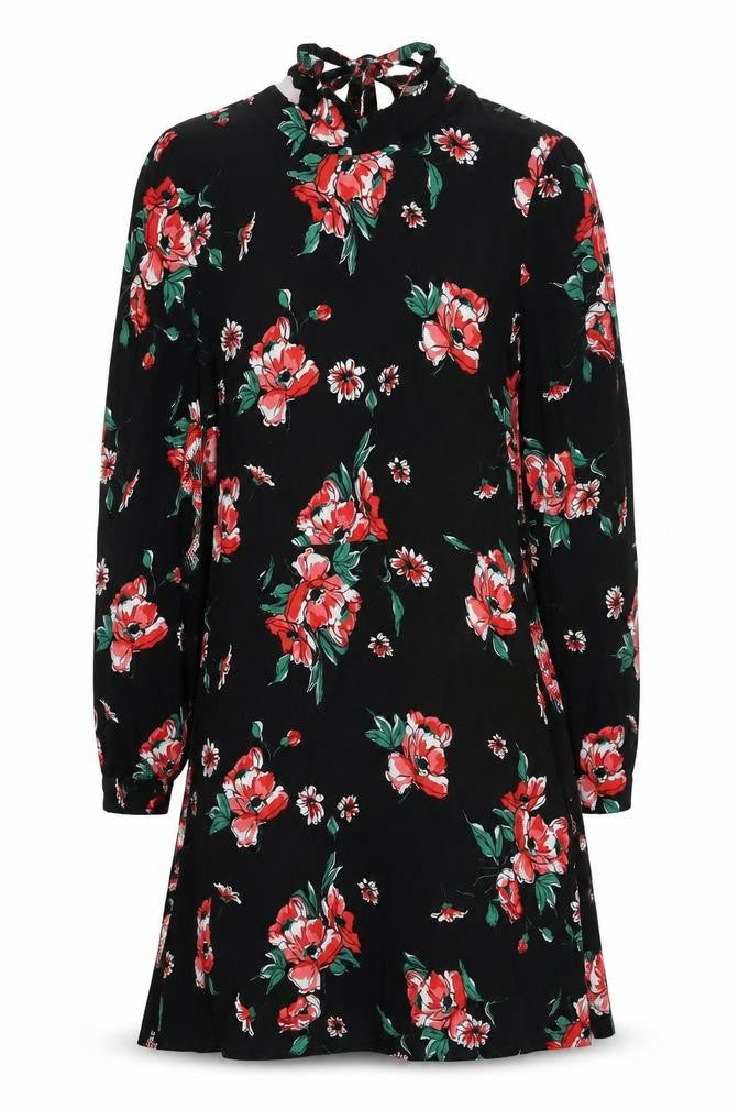 ASOS Womens Black Floral Viscose A-Line Size 8 Round Neck Zip