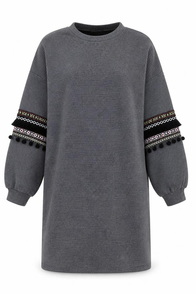 Misspap Womens Grey Polyester Jumper Dress Size S Round Neck Pullover