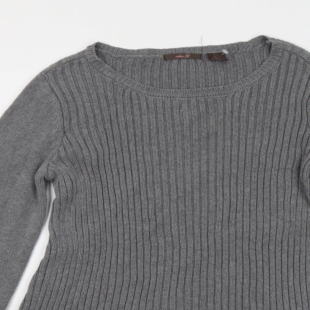 Heather B Womens Grey Round Neck Cotton Pullover Jumper Size L