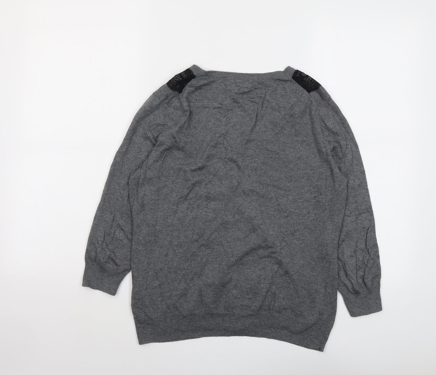 H&M Womens Grey V-Neck Modal Cardigan Jumper Size M - Lace Trim