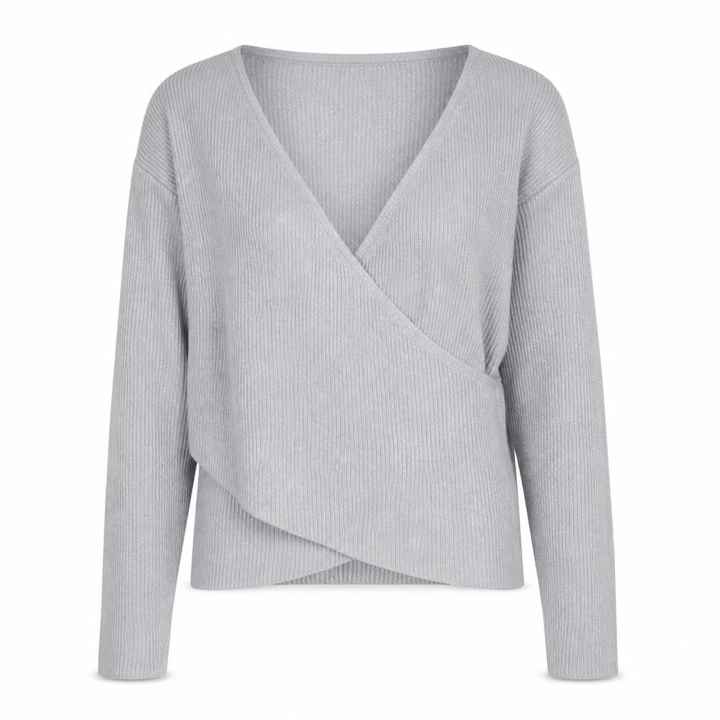 Pink Boutique Womens Grey V-Neck Acrylic Pullover Jumper Size M