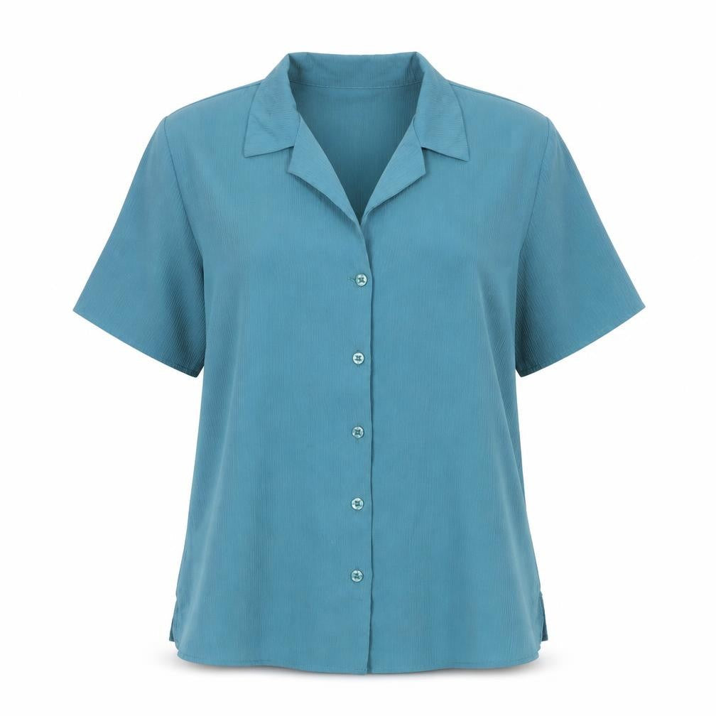 Classics Womens Blue Polyester Basic Button-Up Size 12 Collared