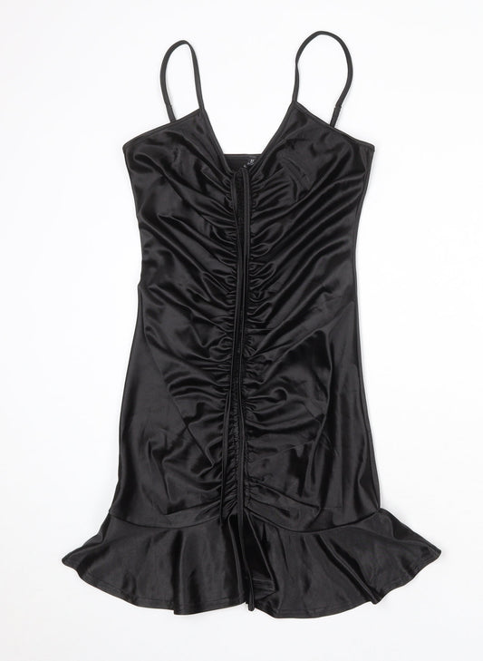 Yodnbuk Womens Black Polyester Slip Dress Size 10 Scoop Neck Pullover