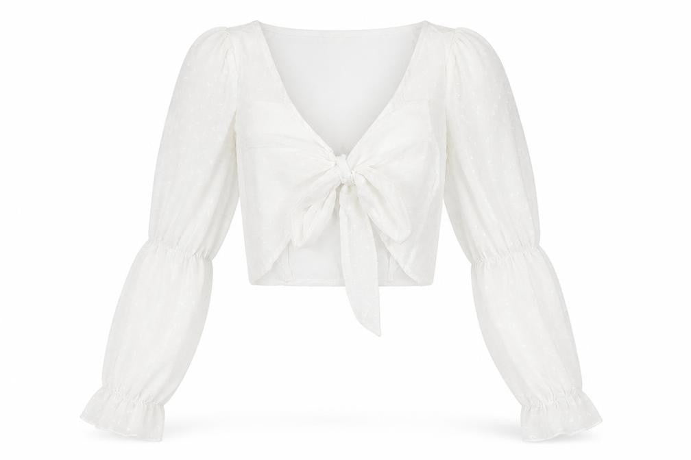 PRETTYLITTLETHING Womens White Geometric Polyester Wrap Blouse Size 8 V-Neck