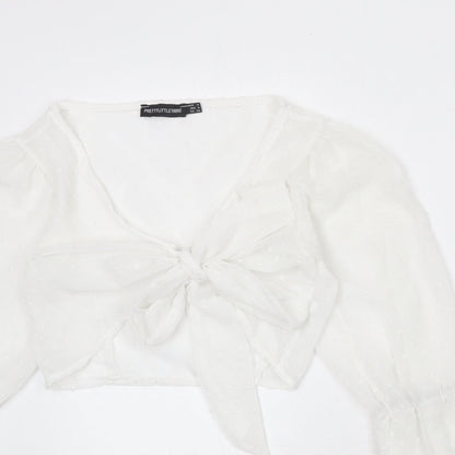 PRETTYLITTLETHING Womens White Geometric Polyester Wrap Blouse Size 8 V-Neck