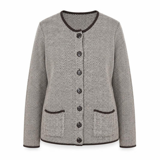 BHS Womens Beige Round Neck Geometric Acrylic Cardigan Jumper Size 16