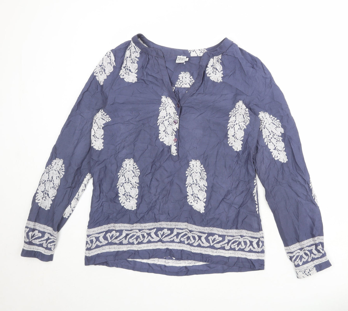 Saint Tropez Womens Blue Geometric Viscose Basic Blouse Size S V-Neck
