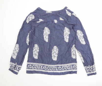 Saint Tropez Womens Blue Geometric Viscose Basic Blouse Size S V-Neck
