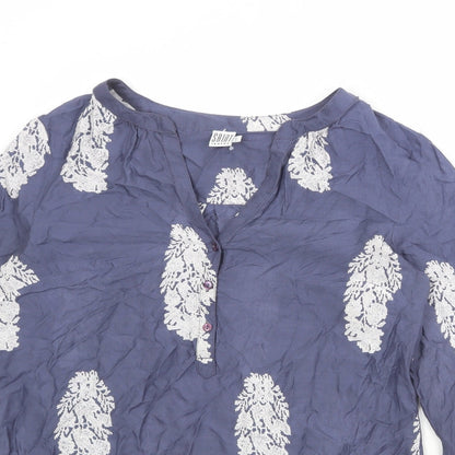 Saint Tropez Womens Blue Geometric Viscose Basic Blouse Size S V-Neck