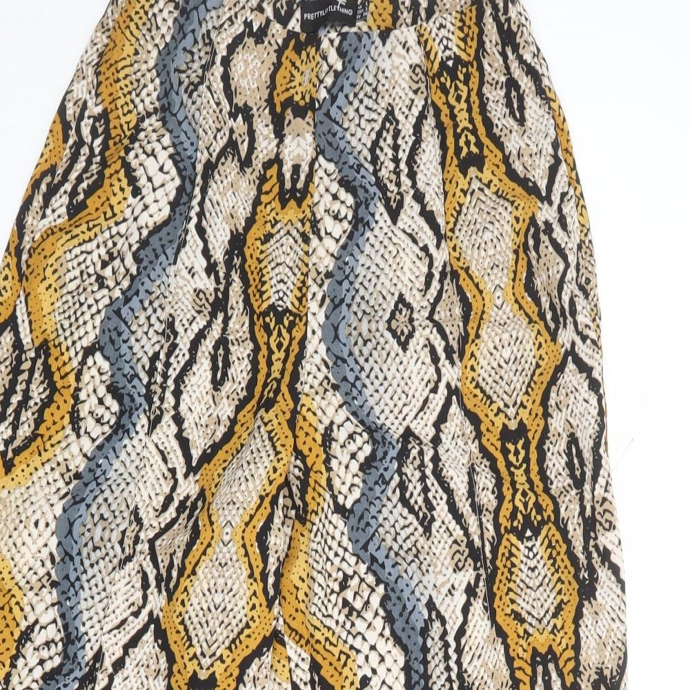 PRETTYLITTLETHING Womens Multicoloured Animal Print Polyester Trousers Size 6 Regular Zip - Snakeskin Pattern