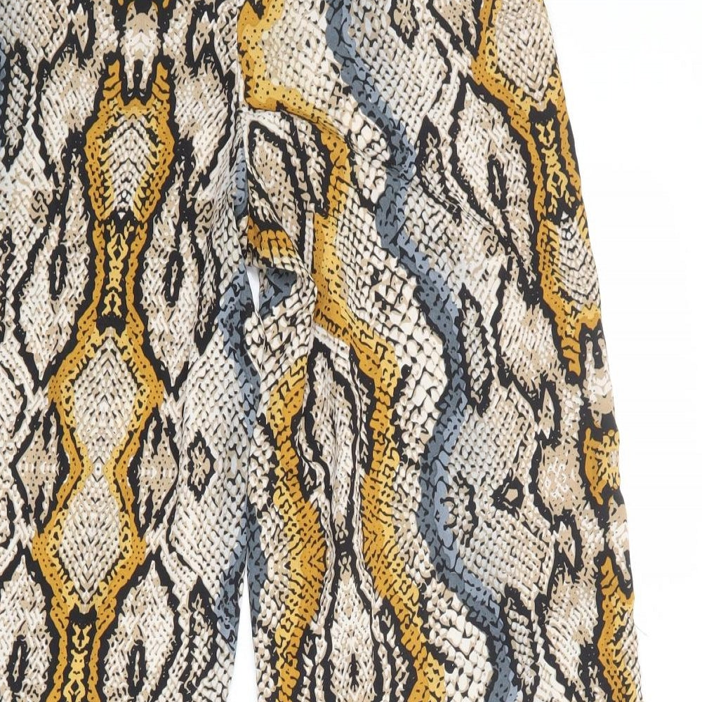 PRETTYLITTLETHING Womens Multicoloured Animal Print Polyester Trousers Size 6 Regular Zip - Snakeskin Pattern