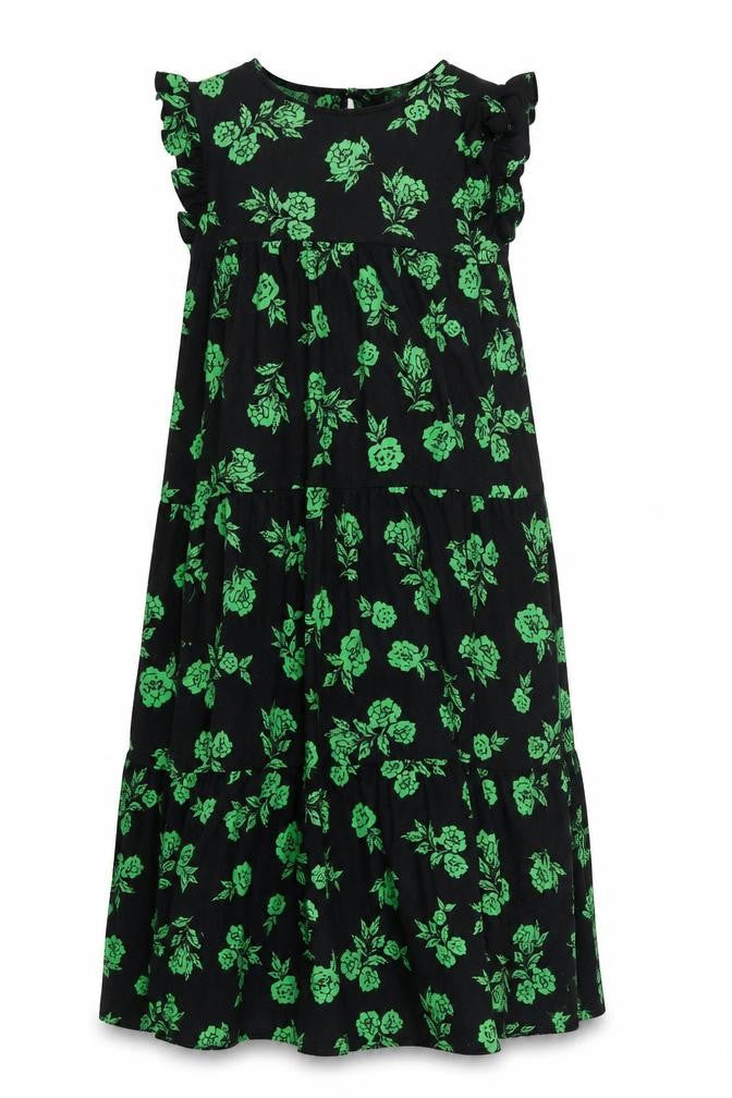 ASOS Womens Black Floral Polyester A-Line Size 12 Round Neck Button