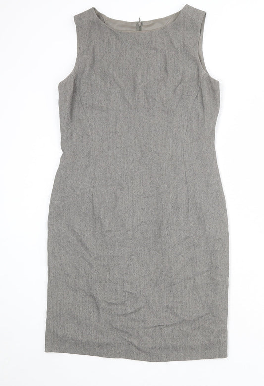 Precis Womens Grey Acetate Shift Size 12 Round Neck Zip