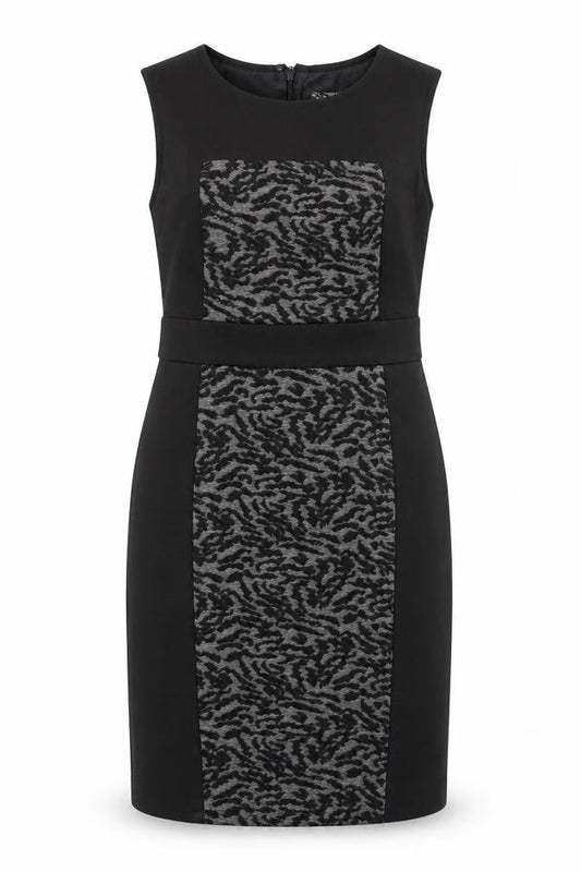 NEXT Womens Black Geometric Polyester Shift Size 8 Round Neck Zip