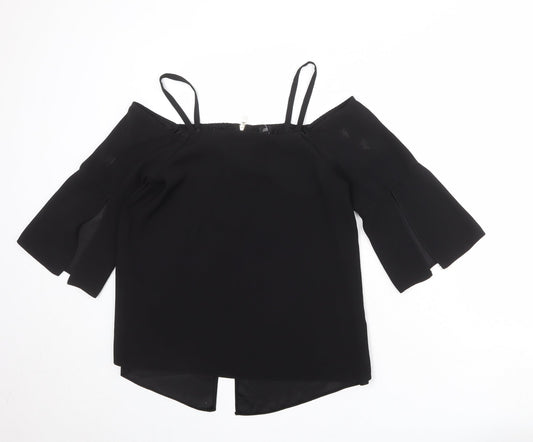 River Island Womens Black Polyester Basic Blouse Size 12 Square Neck