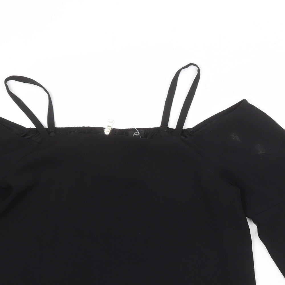 River Island Womens Black Polyester Basic Blouse Size 12 Square Neck