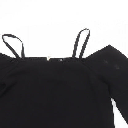 River Island Womens Black Polyester Basic Blouse Size 12 Square Neck