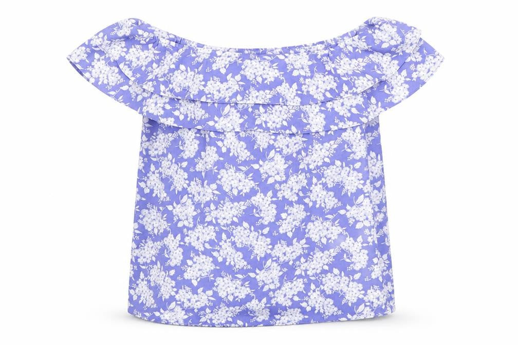 Oasis Womens Blue Floral Polyester Basic Blouse Size 8 Off the Shoulder