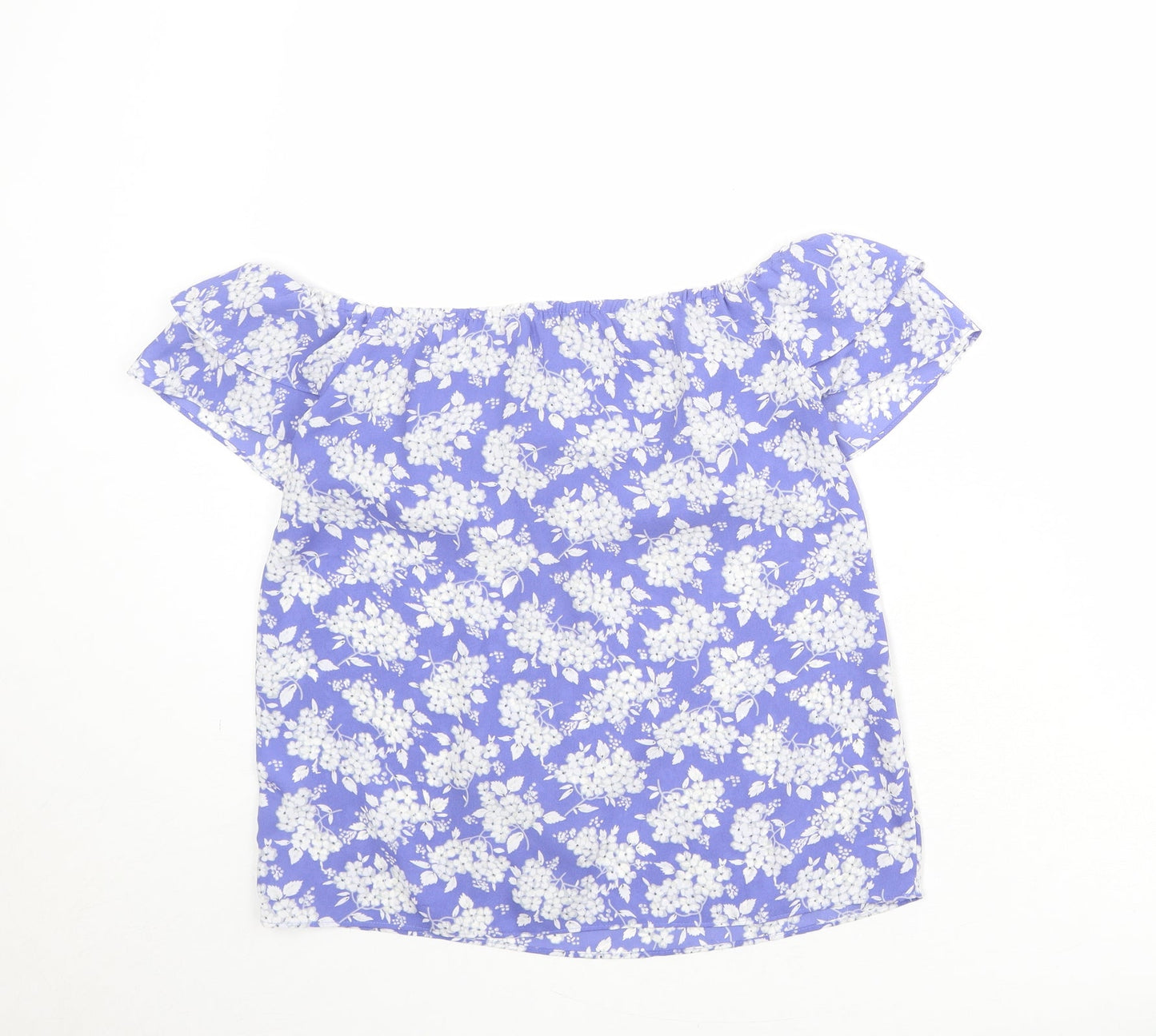 Oasis Womens Blue Floral Polyester Basic Blouse Size 8 Off the Shoulder