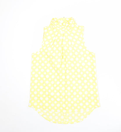 Next Womens Yellow Polka Dot Polyester Basic Blouse Size 10 High Neck
