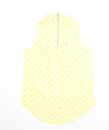 Next Womens Yellow Polka Dot Polyester Basic Blouse Size 10 High Neck