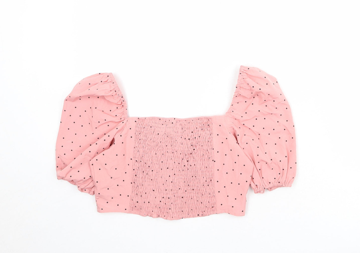 Love & Other Things Womens Pink Polka Dot Polyester Cropped Blouse Size S Square Neck - Puff Sleeve