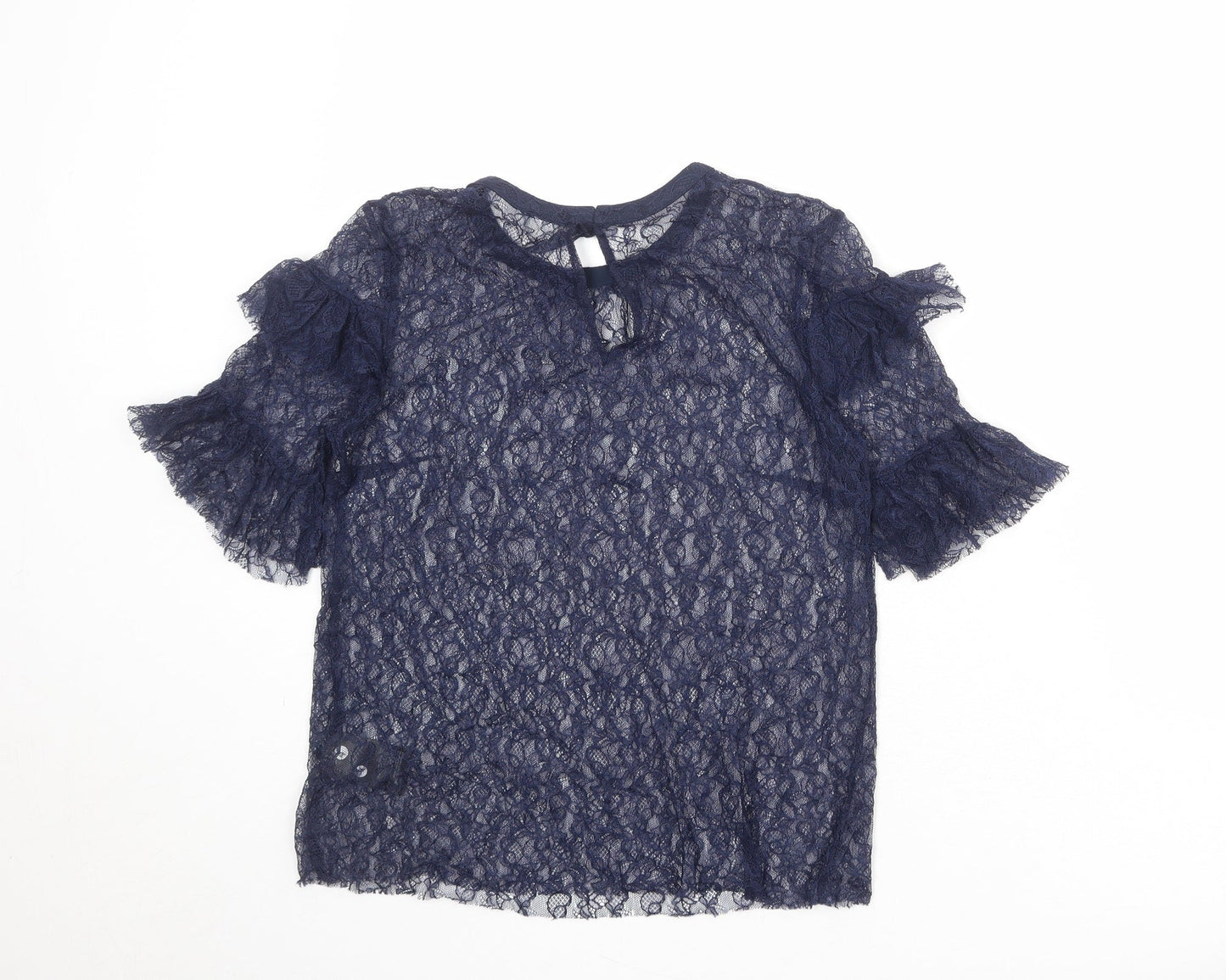 H&M Womens Blue Polyamide Basic Blouse Size 10 Boat Neck