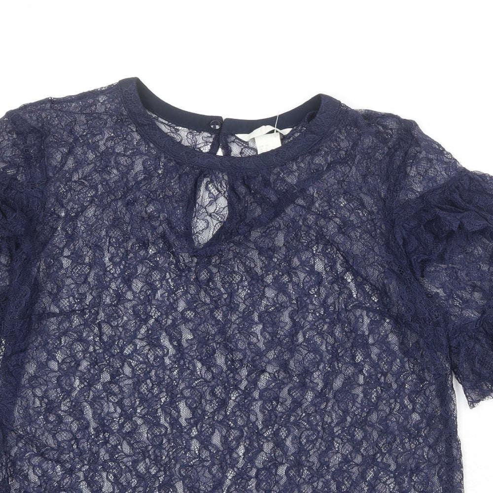 H&M Womens Blue Polyamide Basic Blouse Size 10 Boat Neck
