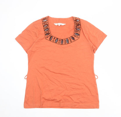 EWM Womens Orange Cotton Basic T-Shirt Size S Square Neck