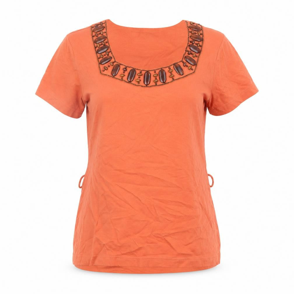 EWM Womens Orange Cotton Basic T-Shirt Size S Square Neck