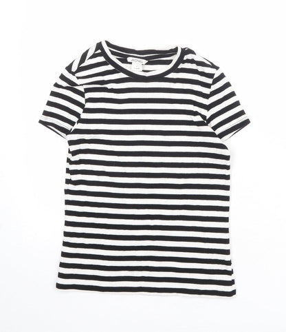 Monki Womens Black Striped Cotton Basic T-Shirt Size S Boat Neck