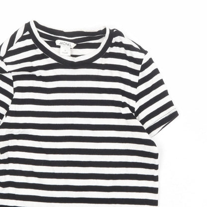 Monki Womens Black Striped Cotton Basic T-Shirt Size S Boat Neck