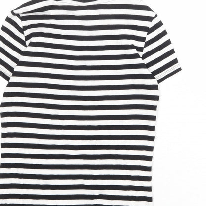 Monki Womens Black Striped Cotton Basic T-Shirt Size S Boat Neck