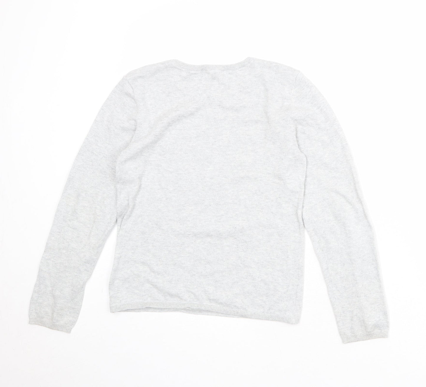 H&M Girls Grey Round Neck 100% Cotton Pullover Jumper Size 10-11 Years Pullover - Size 10-12 Years LOVE