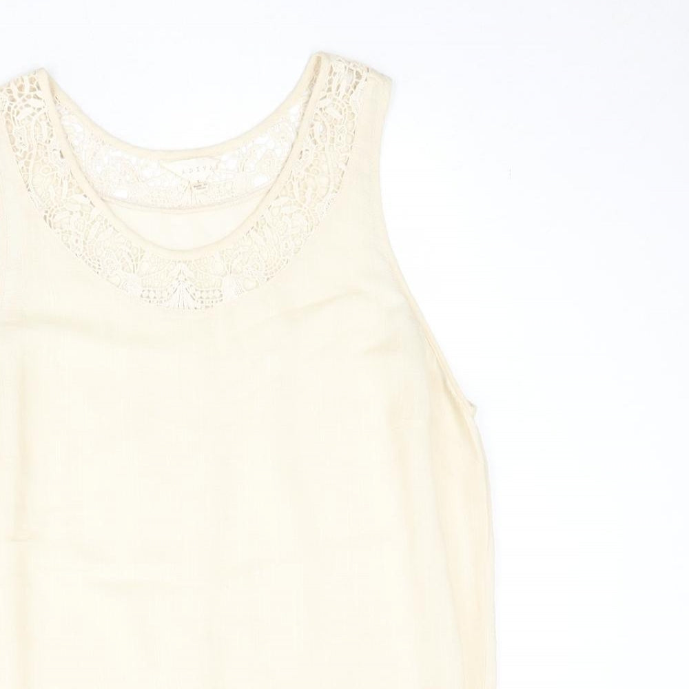 Adiva Womens Beige Viscose Basic Tank Size L Boat Neck - Crocheted Lace Detail