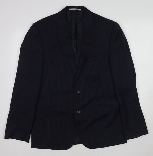 Marks and Spencer Mens Blue Striped Wool Jacket Suit Jacket Size 42 Regular