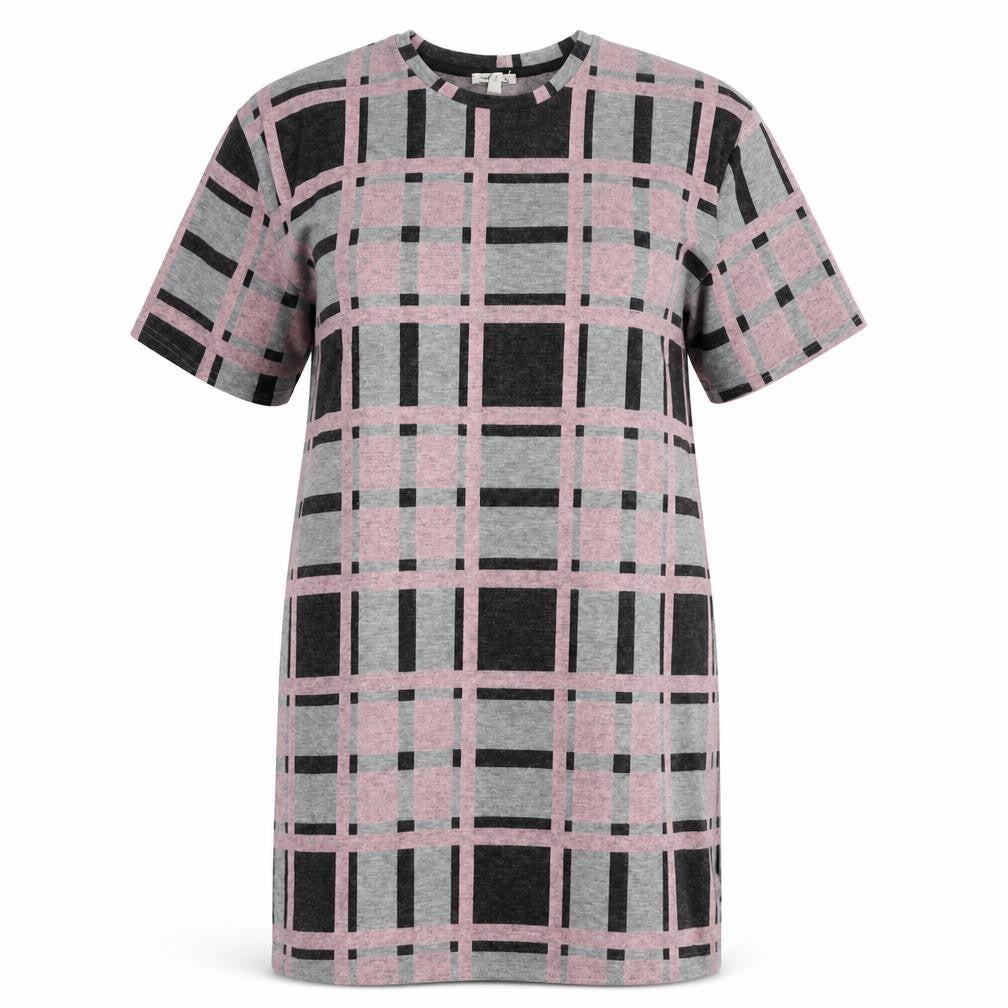 River Island Womens Multicoloured Plaid Polyester T-Shirt Dress Size 10 Round Neck Pullover