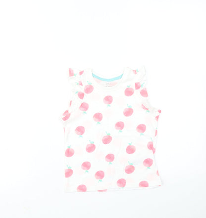 Additional front view of Marks & Spencer girls’ blue geometric cotton basic tank, years round neck pullover - peach print