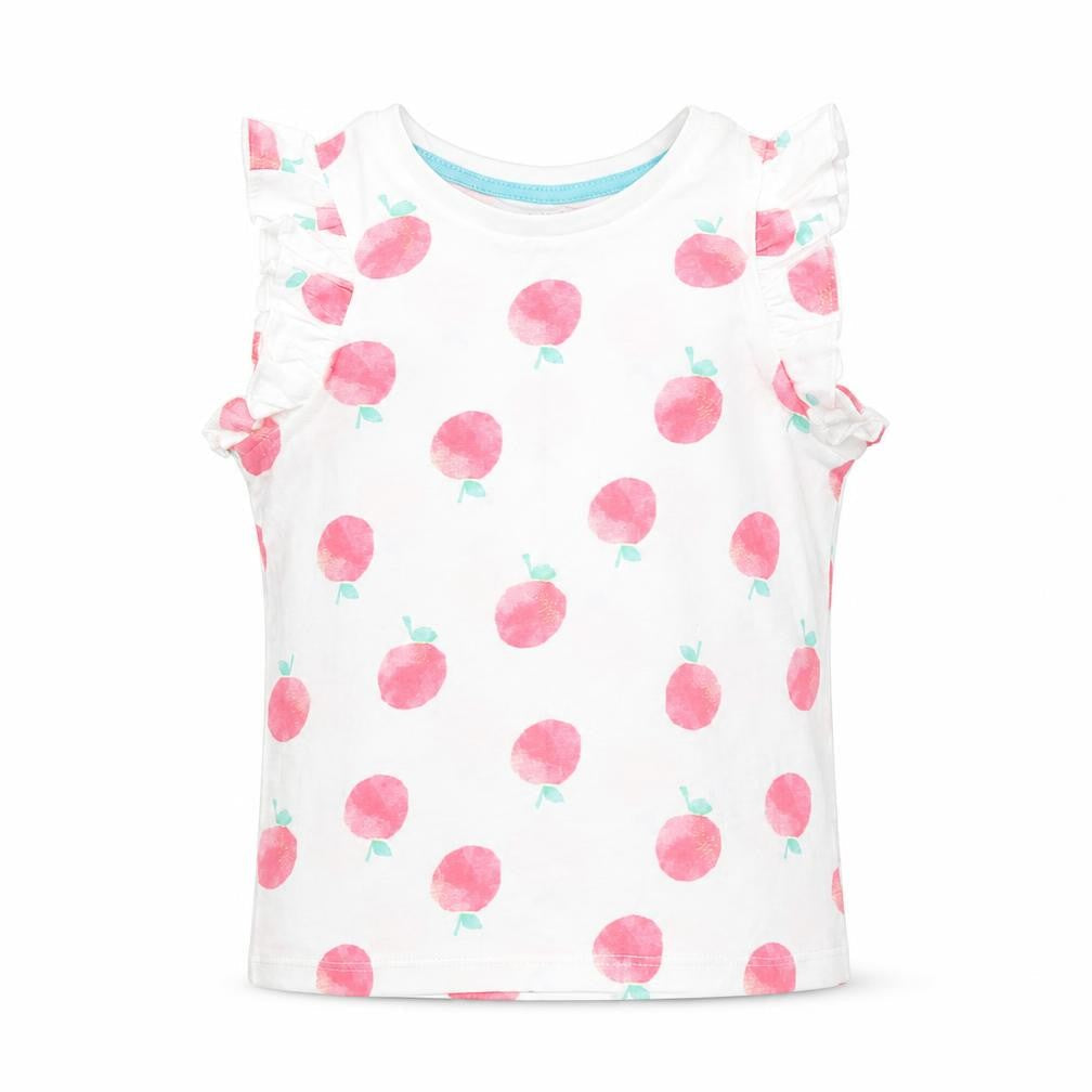 Marks & Spencer Girls Blue Geometric Cotton Basic Tank Size 3-4 Years Round Neck Pullover - Peach Print