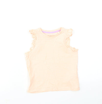 Additional front view of Marks & Spencer girls’ pink cotton basic tank, size 3-4, years round neck pullover